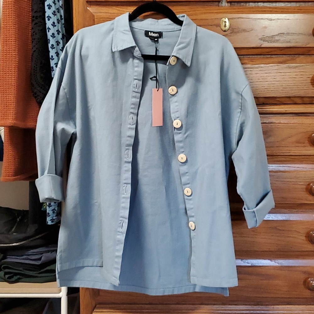 NWT Mien painters button shirt in dusty blue
